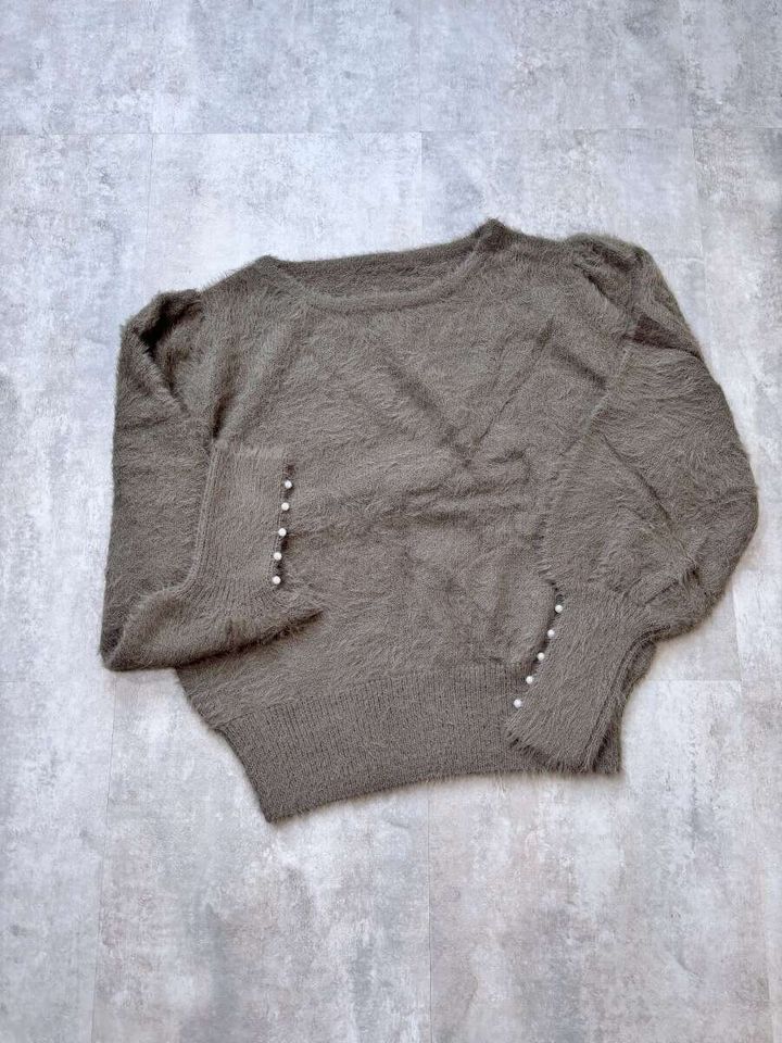 coca袖パールシャギーニットトップス グレージュ