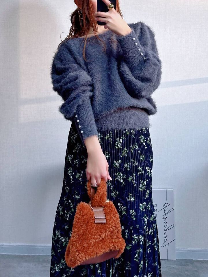 coca袖パールシャギーニットトップス Mサイズ着用丈感