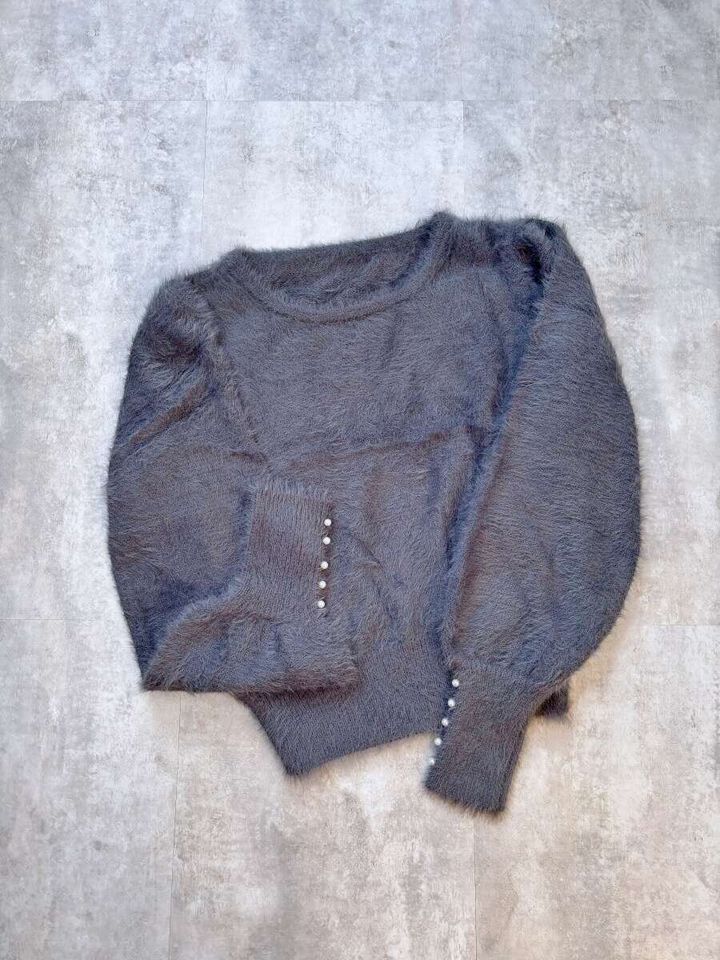 coca袖パールシャギーニットトップス チャコール