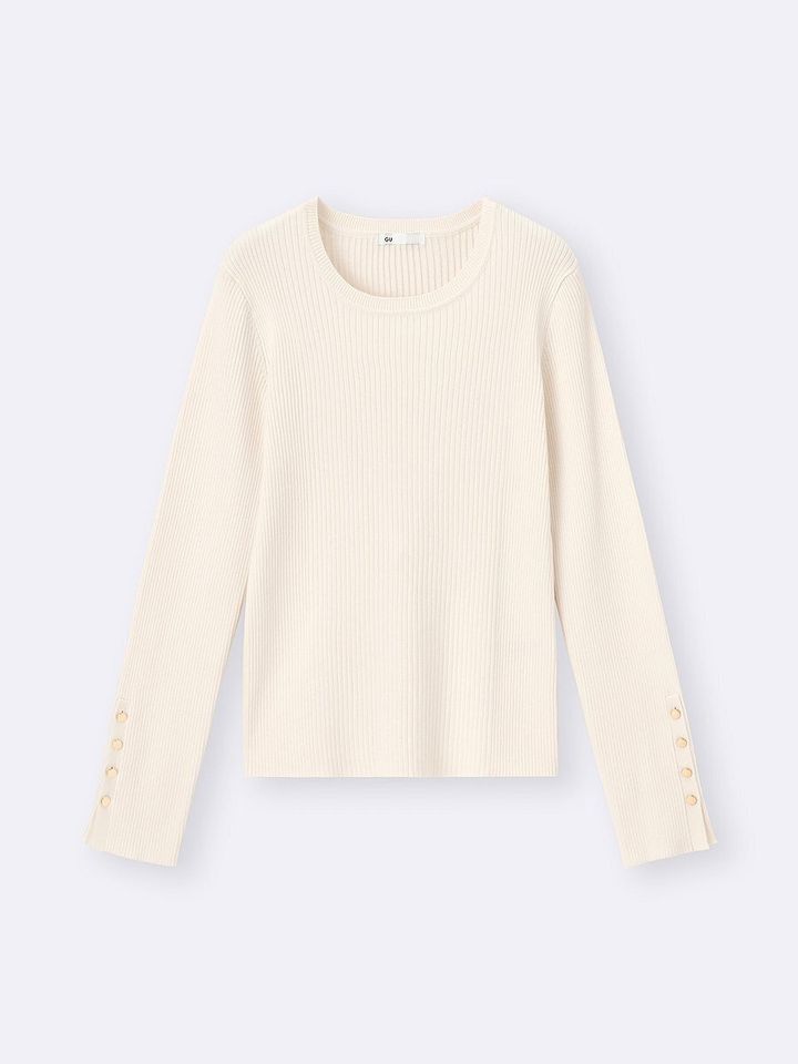 GUのリブニットボタンスリーブプルオーバー