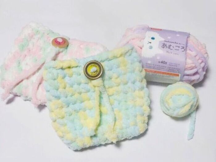 100均毛糸でかわいい『かぎ針編みポーチ』ができちゃった！こま編みだけでカンタンです♪