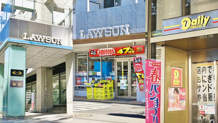 六本木〈ローソン 六本木三丁目店〉外観、三件茶屋〈ローソン 下馬三丁目店〉外観、六本木〈デイリーヤマザキ 六本木3丁目店〉外観