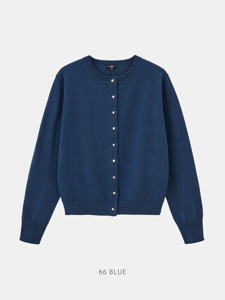 2026春plst大人女性おすすめメリノウールブレンドメタルボタンカーディガン