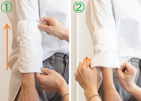 シャツの袖 折り返しテク1，2