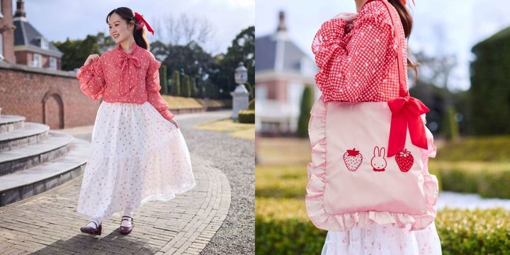 STRAWBERRYシリーズ (左から順に)シフォンブラウス、スカート、トートバッグ