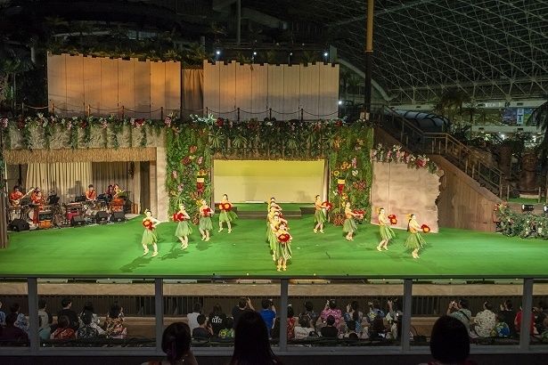 ウォーターパークのステージでは生演奏とショーが行われる