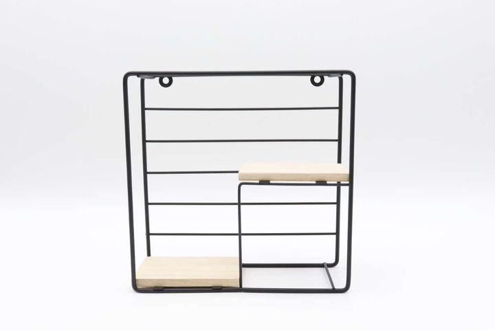 スチール壁掛けインテリア収納（木製棚、正方形）