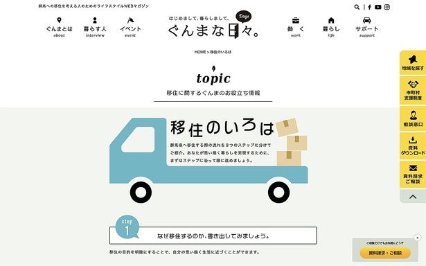 群馬への移住を考える人のためのライフスタイルWebマガジン「ぐんまな日々」。移住のための相談窓口や、移住のために知っておきたい情報が満載 【提供画像】