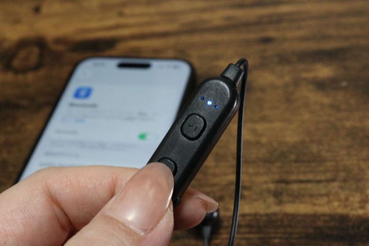 ダイソーのアルミニウムワイヤレスイヤホン（BT008、ブラック）の使用例