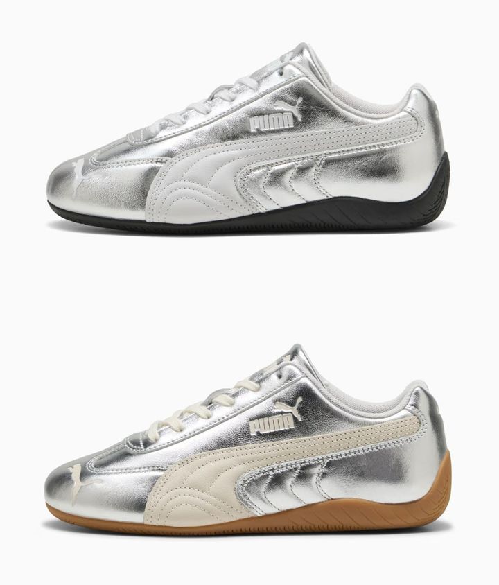 画像: スピードキャット シルバー スニーカー（Feather Gray-Puma Black、Alpine Snow-Gum）各￥15,950（ともにプーマ） 出典：プーマ