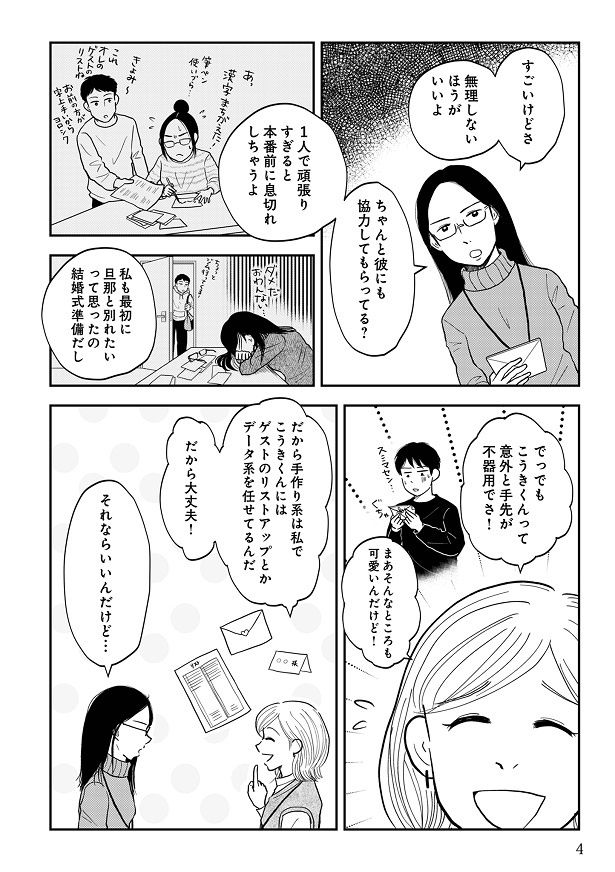 明らかに結婚式準備を頑張り過ぎている様子が見受けられるアイコ