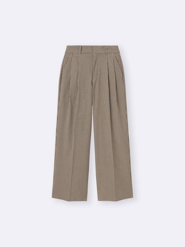 2026gu値下げレディースタックワイドチェックパンツ