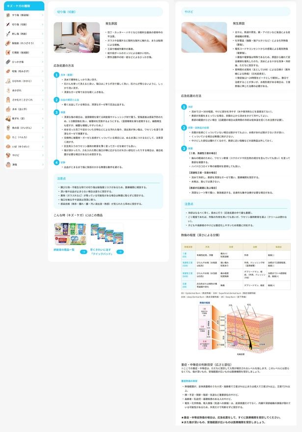 阿曽製薬株式会社のおすすめコンテンツとして新たに登場した「キズ・ケガ応急処置ガイド」