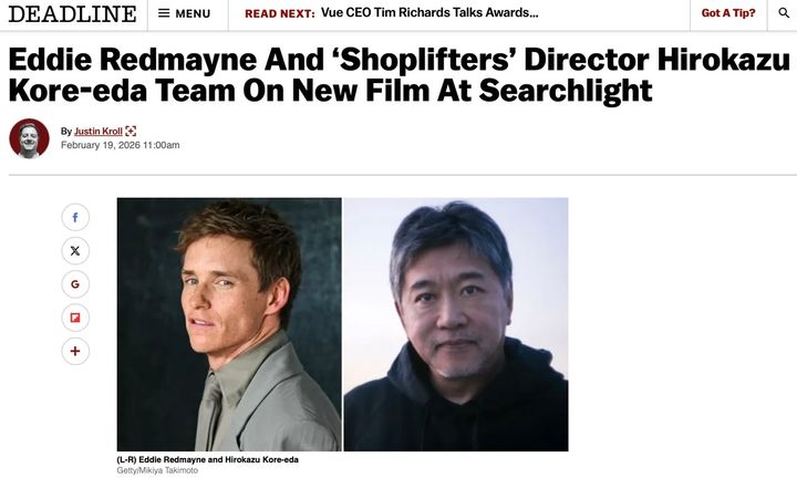 エディ・レッドメイン、是枝裕和作品に主演＆製作で参画 世界が注目する新プロジェクト始動