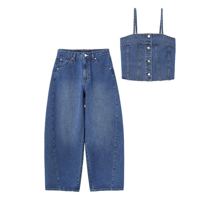 しまむらのデニムビスチェ＆コクーンパンツ（田中里奈）