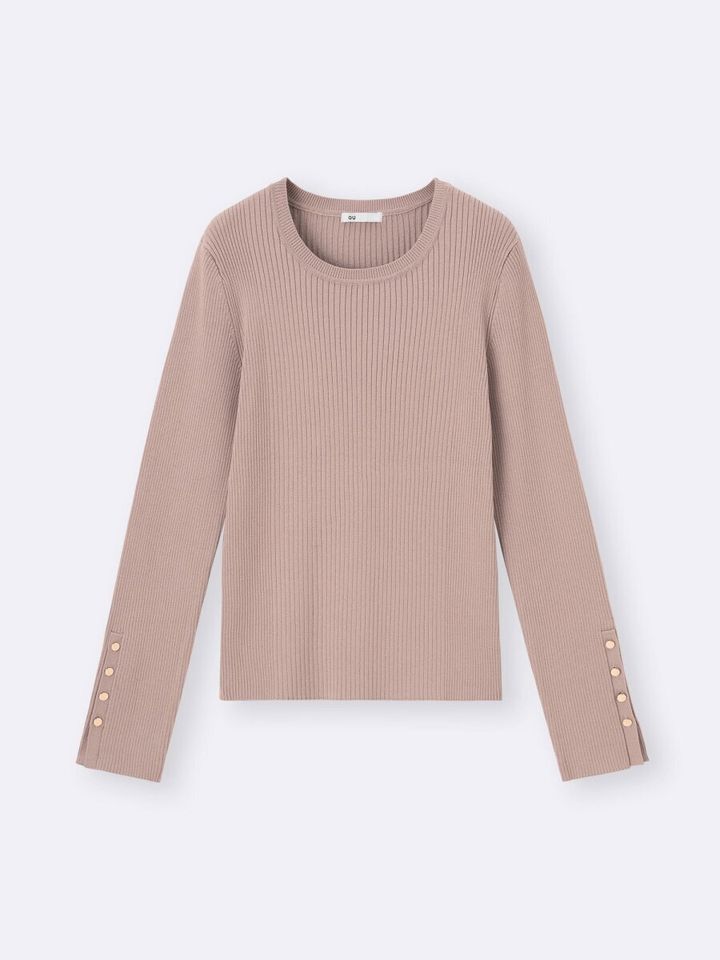 2026gu値下げ大人女性おすすめリブニットボタンスリーブプルオーバー