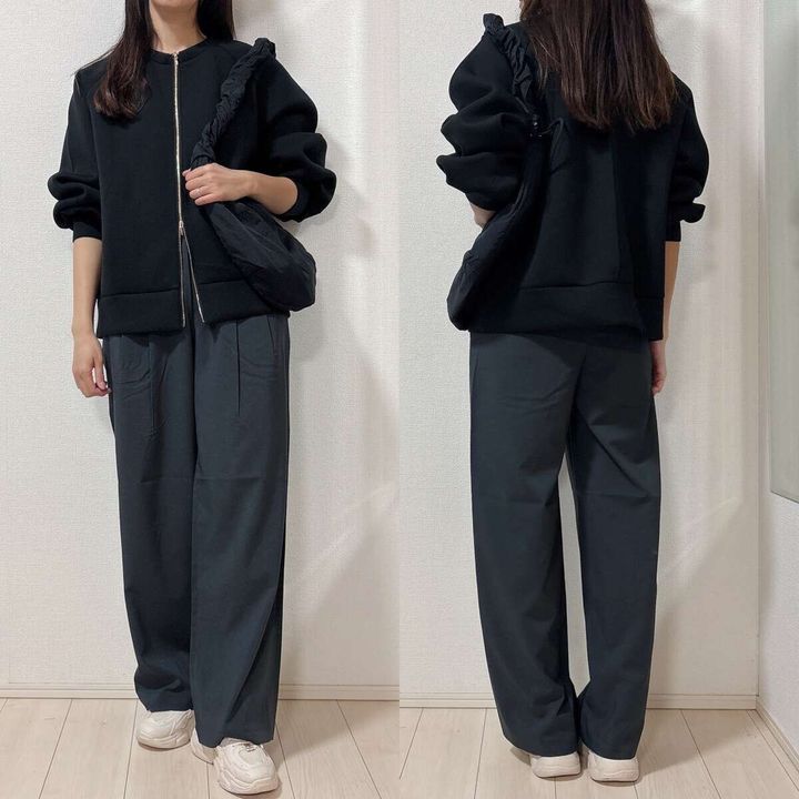 ユニクロイージータックパンツとジップスウェットコーデ