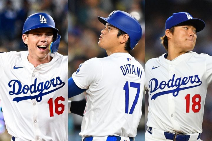 （左から）ドジャースのウィル・スミス、大谷翔平、山本由伸（C）Getty Image