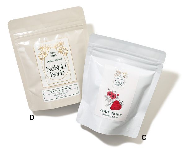 【C】デザートフラワーブレンド Strawberry＆Rose 【D】ドクターフラワーブレンド めぐりブレンド