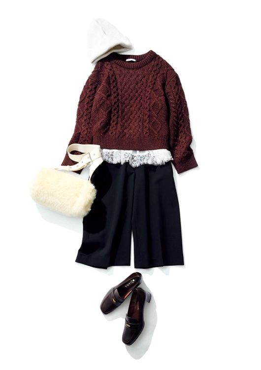 【毎日コーデ】大人気のケーブルニットは、ちくちくしにくい素材なのもいい