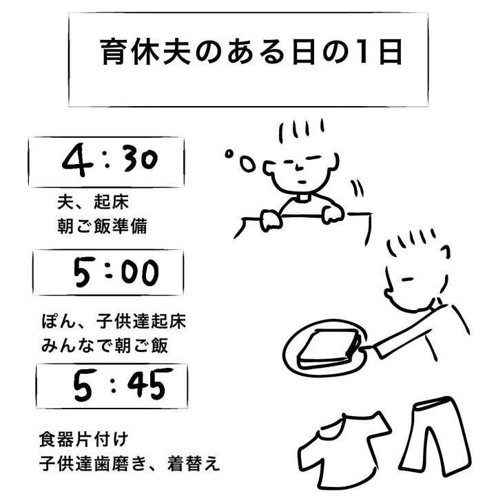 漫画「夫はじめての育休」のカット（ぽんさん提供）