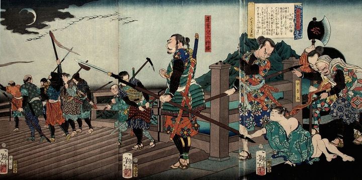 月岡芳年画「美談武者八景、矢矧の落雁」