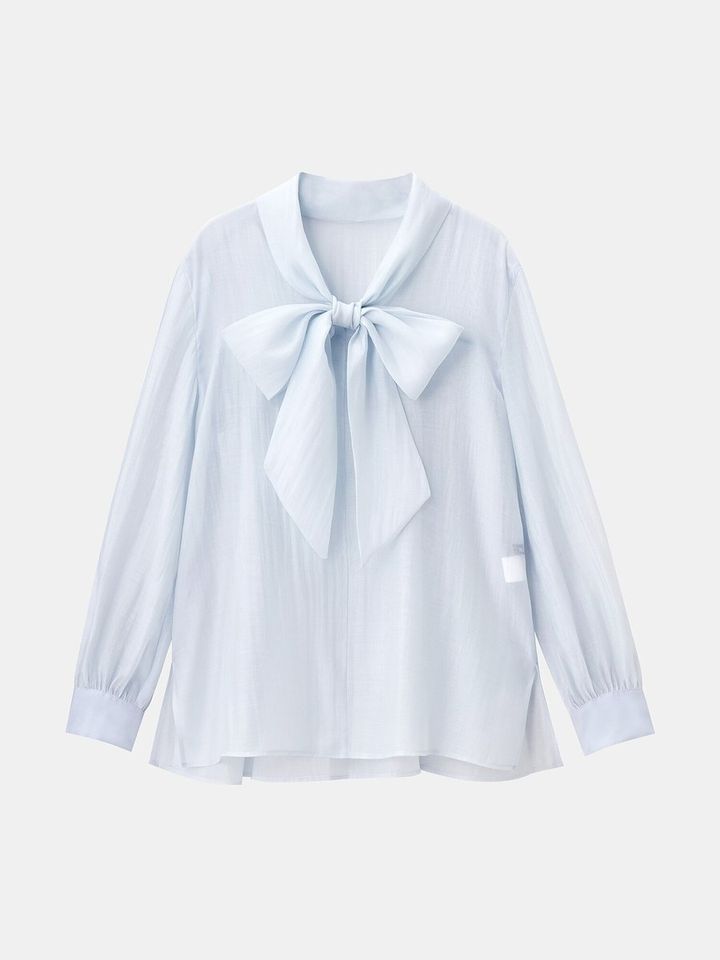 PLSTのシアーボウタイブラウス