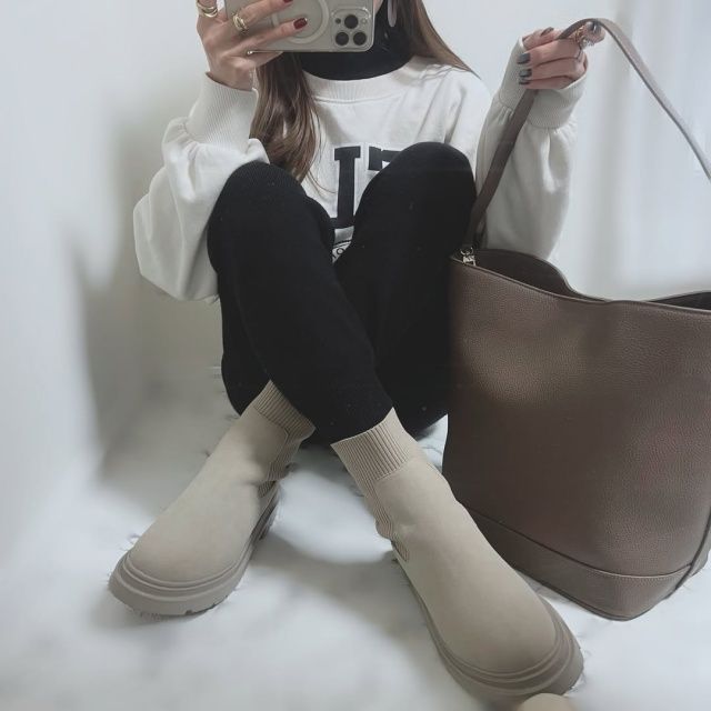 GU「リブニットソックスブーツ」