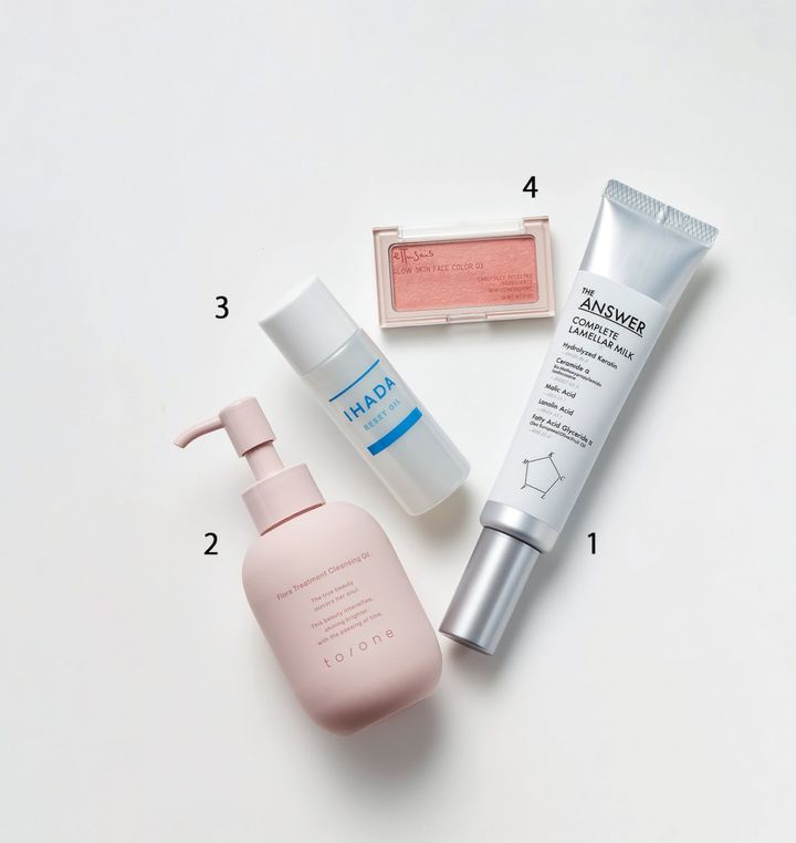 森香澄が愛用した溺愛コスメ4選、THE ANSWER ジアンサー コンプリートラメラミルク,to/ one トーンフローラ トリートメント クレンジング オイル,IHADA イハダ薬用リセットオイル,ettusaisエテュセグロウスキン フェイスカラー 03. じんわり血色チーク