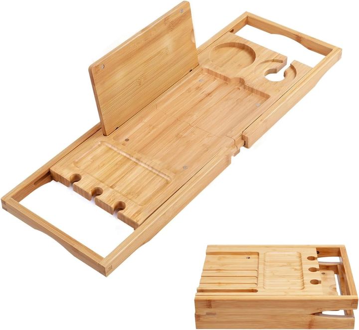  Utoplike バスタブトレー 竹製 バストレー 調整可能 お風呂テーブル バステーブル