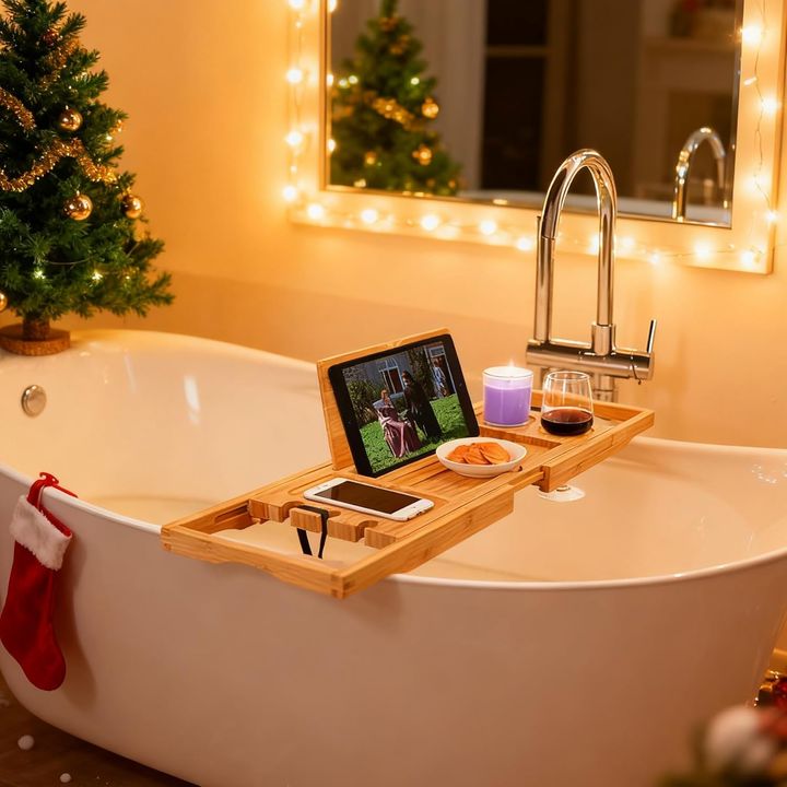  Utoplike バスタブトレー 竹製 バストレー 調整可能 お風呂テーブル バステーブル 