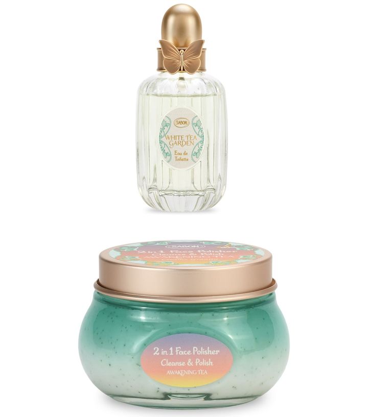 〈上から〉オードゥ トワレ ホワイトティー・ガーデン 50ml ￥8,800 フェイスポリッシャー アウェイクニング 125ml ￥4,620（ともに2月25日から髙島屋横浜店ポップアップショップ先行、3月5日より全国限定発売）