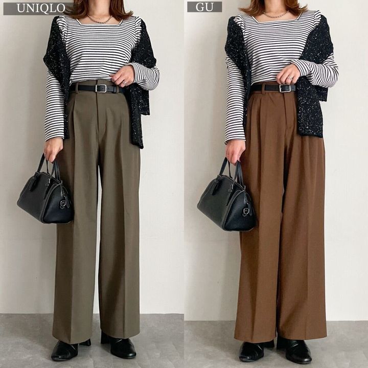 ユニクロGUタックワイドパンツとボーダーTコーデ