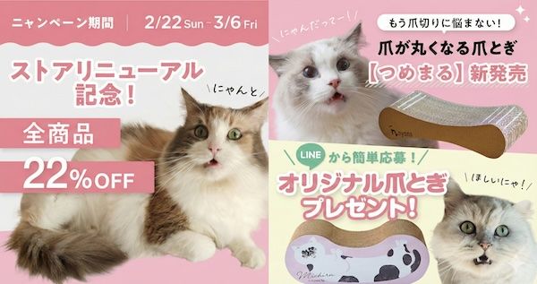 猫を中心に考えるnyansが、創業10年目の猫の日に合わせ3つの「ニャンペーン」を開催