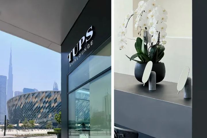 TUPS SKINLOUNGEの外観と店内レセプション