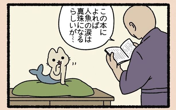 人魚の涙は真珠になるらしい。ねこようかい「にんぎょ」の涙はどうなる？ （C）ぱんだにあ／竹書房