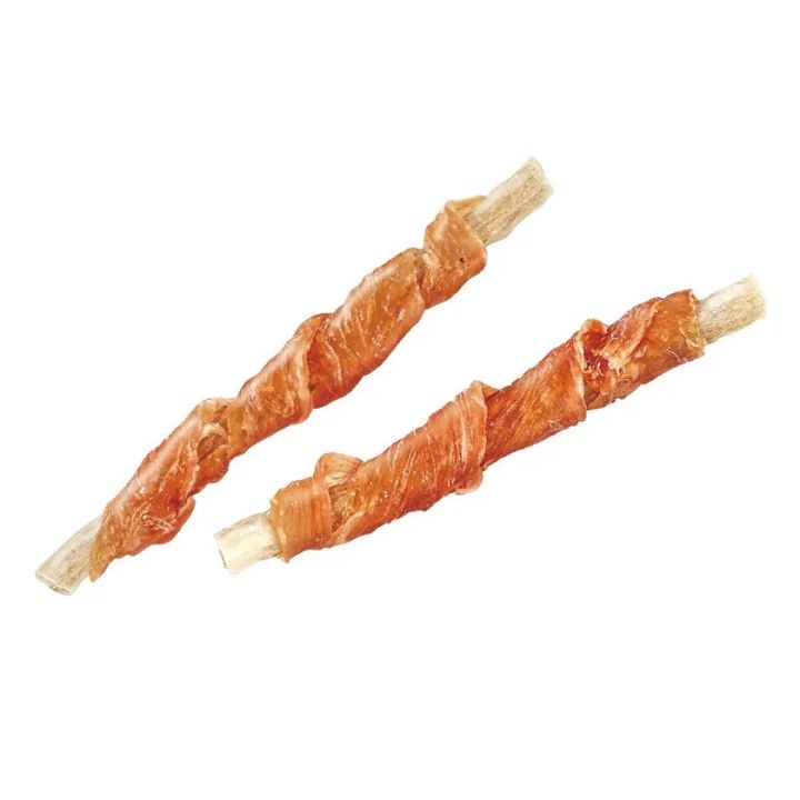 牛すじガムにササミをらせん状に巻いたおやつ