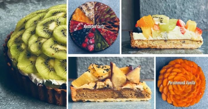 5種の華やかなフルーツタルトを並べたビジュアル