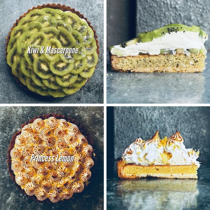 キウイとレモンの2種タルトの全体像と断面