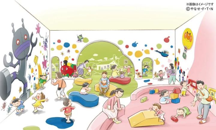 ピンク床マットと大型ソフト遊具が広がるベビーエリア