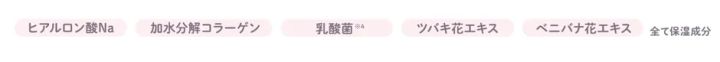5つの保湿成分を示す成分バナー