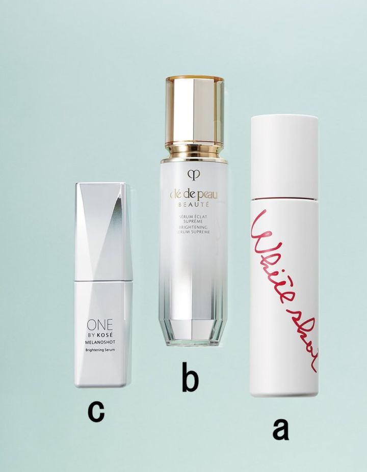 ホワイトショット クリアスキンローション［医薬部外品］ 150㎖ ¥9,350／ポーラ【2/1発売】、セラムエクラSⅡ［医薬部外品］40㎖ ¥41,800／クレ・ド・ポー ボーテ【2/21発売】、ONE BY KOSÉ メラノショット P［医薬部外品］40㎖ ¥6,270（編集部調べ）／コーセー【2/16発売】