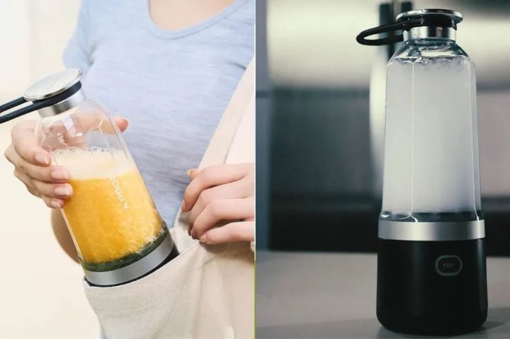 コードレスブレンダーを手持ちする使用イメージと製品本体