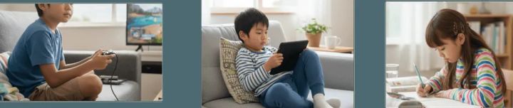 ゲーム・動画視聴・学習のながら時間で使用する子どもたち