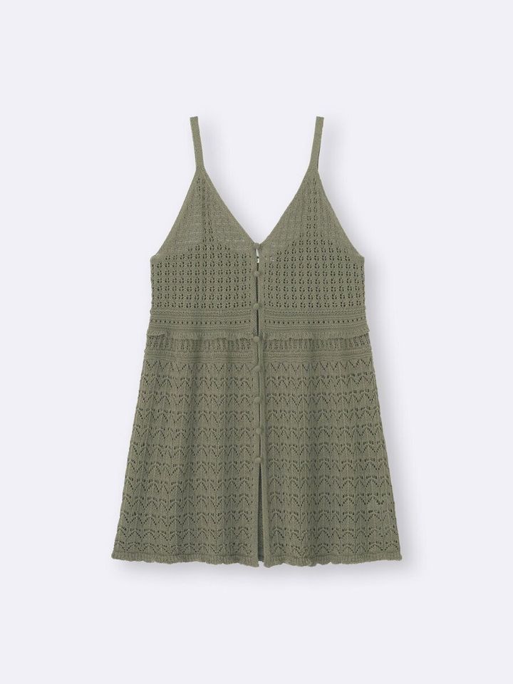 2026gu春大人女性おすすめ透かし編みニットキャミソールチュニック