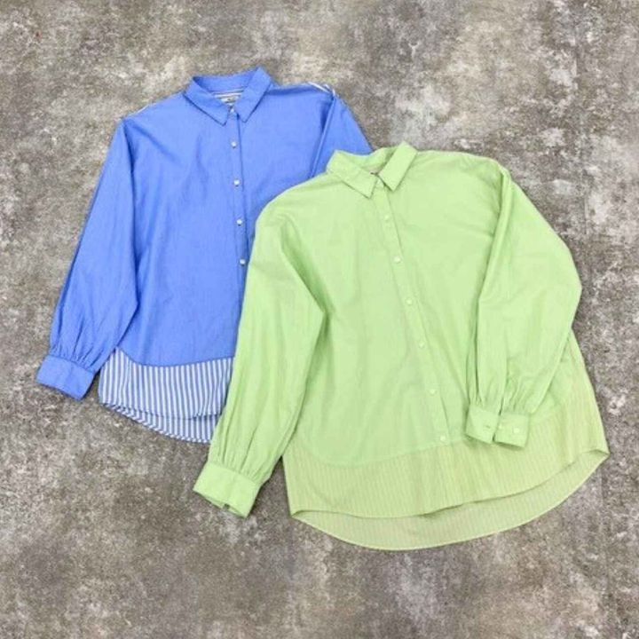 画像: クレイジーストライプ マーセシャツ（ブルー/グリーン）各￥6,000 出典：ニコアンド