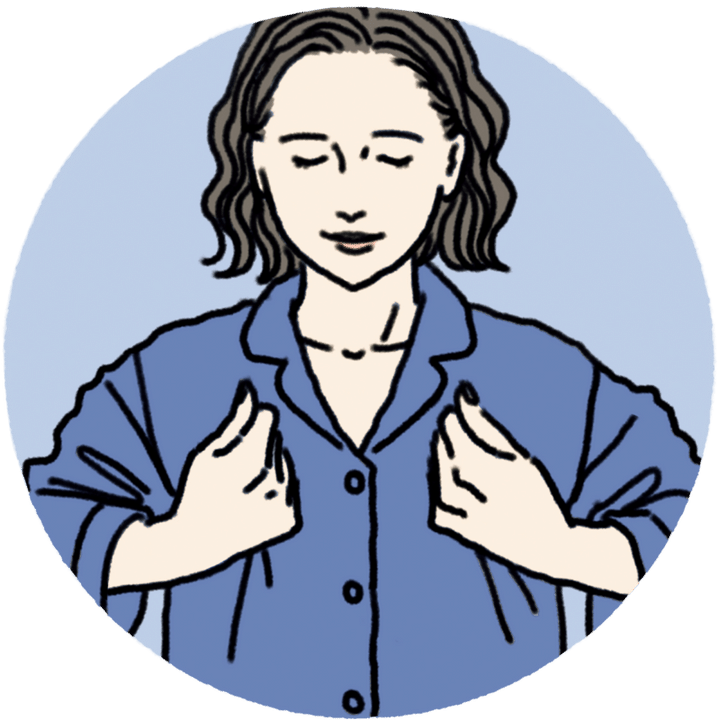 夜のマッサージ。げんこつを作り、第2関節を鎖骨の下に当て、グイグイと流す。