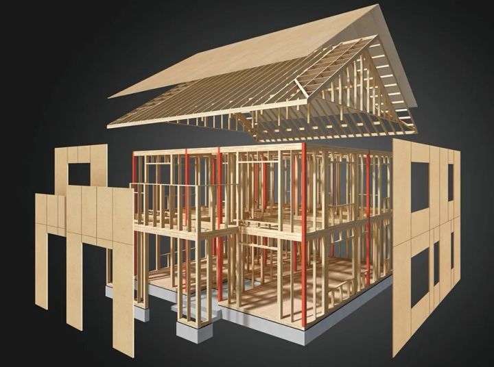 木造住宅の構造を分解表示した耐震イメージ