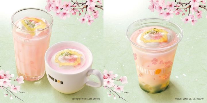 左：「ゆず香る 桜オレ」540円～・右：「 抹茶わらびもちオレ」640円