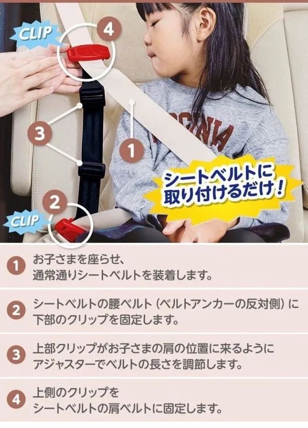 スマートキッズベルトの装着手順イメージ